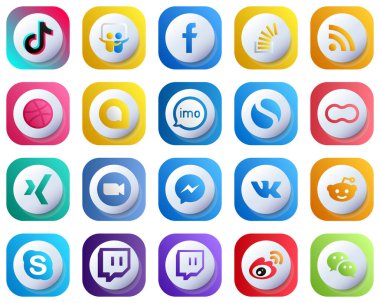 Imo gibi Popüler Sosyal Medya 20 paketi için Şirin 3D Gradyan Simgeleri. Top sürülebilir. besleme ve taşma simgeleri. Modern ve Yüksek Kalite