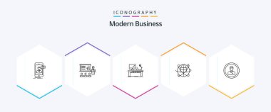 Modern Business 25 Line simgesi ofis dahil. Masa. Grafik. Bilgisayar. işyeri