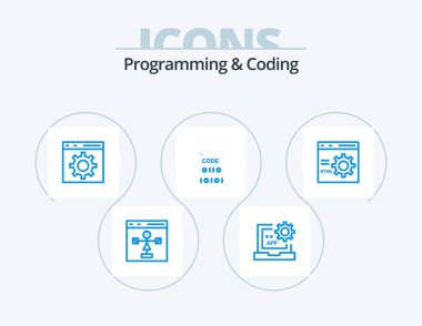 Programlama ve Kodlama Mavi Simge Paketi 5 Simge Tasarımı. Geliştir. Bulut. Geliştirme. geliştirme