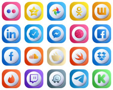 Facebook gibi 20 Şirin Modern 3D Gradyan Sosyal Medya Simgesi. Bağlandı. Top sürme ve facebook simgeleri. Tamamen Düzenlenebilir ve Modern
