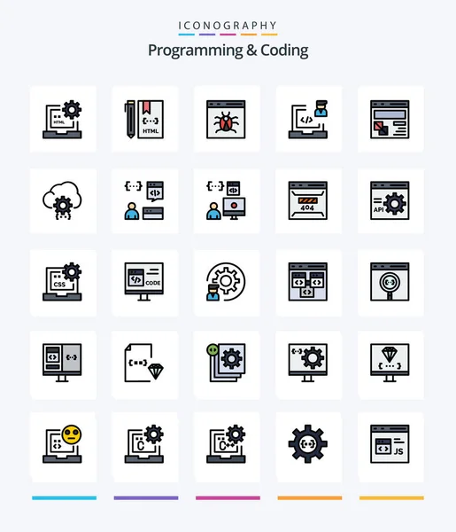 Programación Creativa Codificación Línea Filled Paquete Iconos Como Desarrollo Navegador — Archivo Imágenes Vectoriales