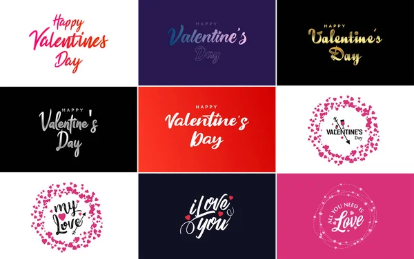 Happy Valentine Day Typography Design Heart Shaped Wreath Watercolor Texture — Vector de stock