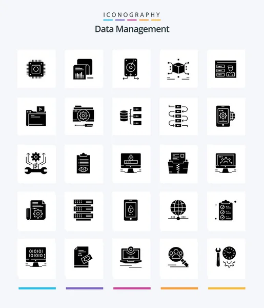 Creative Data Management Glyph Solid Black Icon Pack Server Documents — Stock Vector