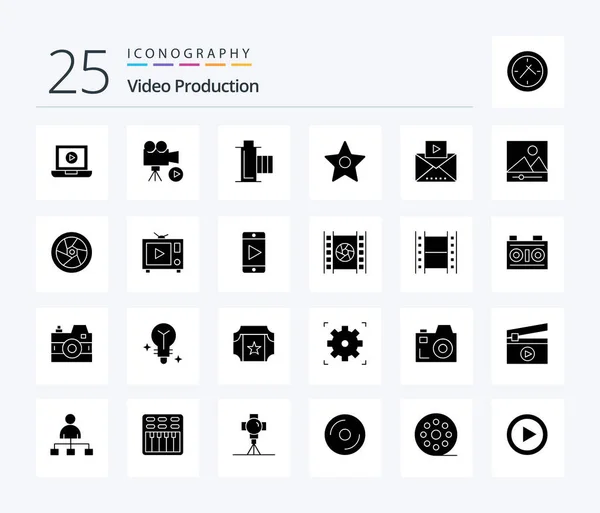Video Production Solid Glyph Icon Pack Including Bookmark Reel Movie — Vector de stock