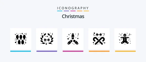 Christmas Glyph Icon Pack Including Gingerbread Men Christmas Kiss Stick — Διανυσματικό Αρχείο