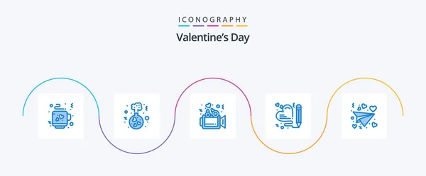 Alla Hjärtans Dag Blå Icon Pack Inklusive Valentine Brev Presentation — Stock vektor