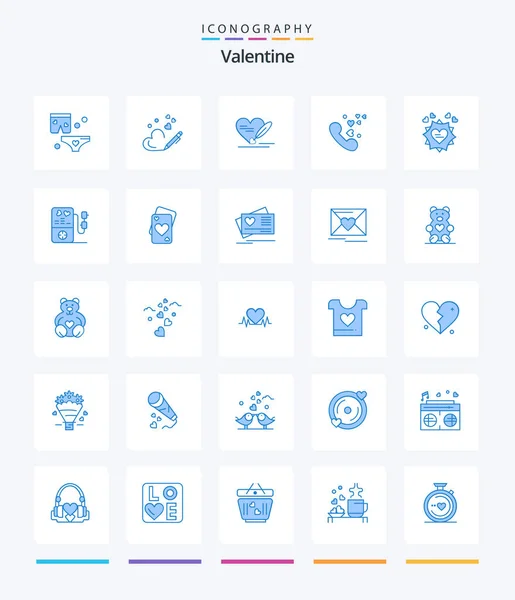 Creative Valentine Blue Icon Pack Heart Heart Phone Valentine Love — ストックベクタ