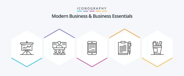 Modern Business Business Essentials Line Icon Pack Including Ipad Device — Vetor de Stock