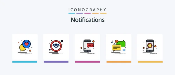 Notifications Line Filled Icon Pack Including Mail Notification Error Warning — Stock Vector