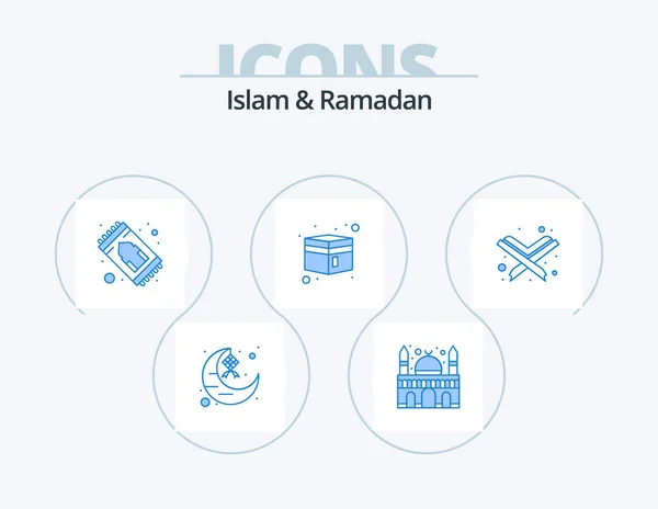 伊斯兰教和斋月蓝色图标包5图标设计 Kaaba — 图库矢量图片