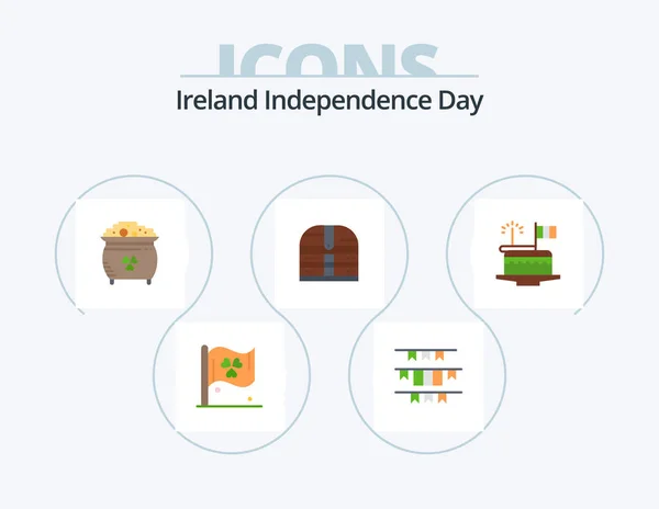 Irland Självständighetsdagen Flat Icon Pack Ikon Design Tårta Irland Klöver — Stock vektor