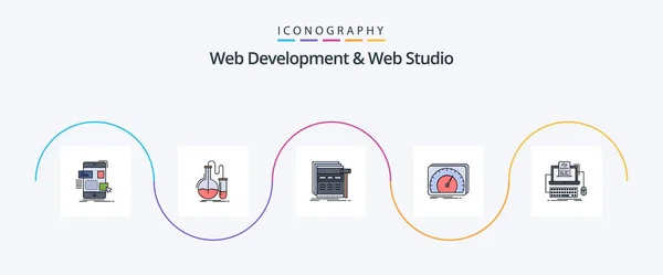 Web Development Web Studio Line Filled Flat Icon Pack Including — 图库矢量图片