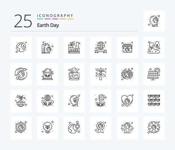Earth Day Line Icon Pack Including Earth Earth Ecology Badge — ストックベクタ