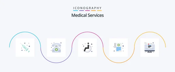 Medical Services Flat Icon Pack Včetně Online Zdravotní Péče Kolo — Stockový vektor
