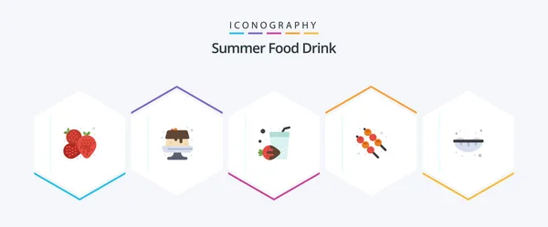 Comida Verano Bebida Pack Icono Plano Incluyendo Verano Vacaciones Dulce — Archivo Imágenes Vectoriales