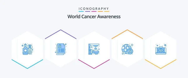 World Cancer Awareness Blue Icon Pack Including Kit World Machine — ストックベクタ