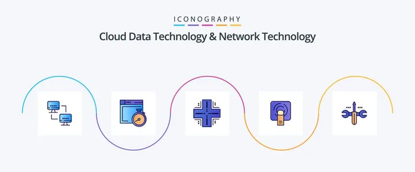 Cloud Data Technology Network Technology Line Filled Flat Icon Pack — Stock Vector