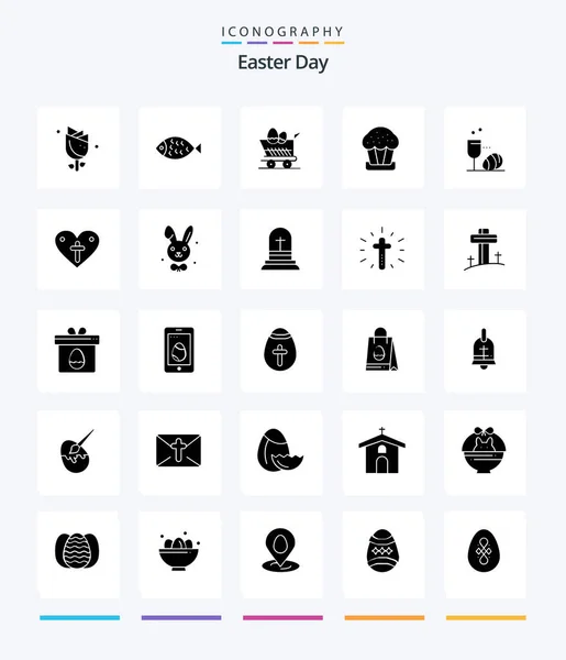 Creative Easter Glyph Solid Black Icon Pack Egg Easter Cart — Stock Vector