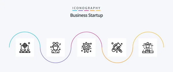 Business Startup Line Icon Pack Μπανιέρα Νικητής Μετάλλιο Σήμα — Διανυσματικό Αρχείο