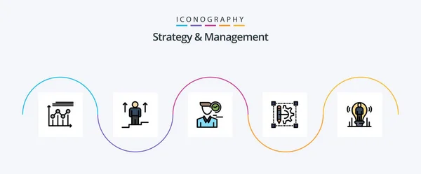 Strategy Management Line Filled Flat Icon Pack Including Cog Wheeld — Stock Vector