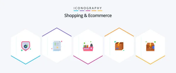 Shopping Ecommerce Flat Icon Pack Including Delivery Shipping Container Package — ストックベクタ
