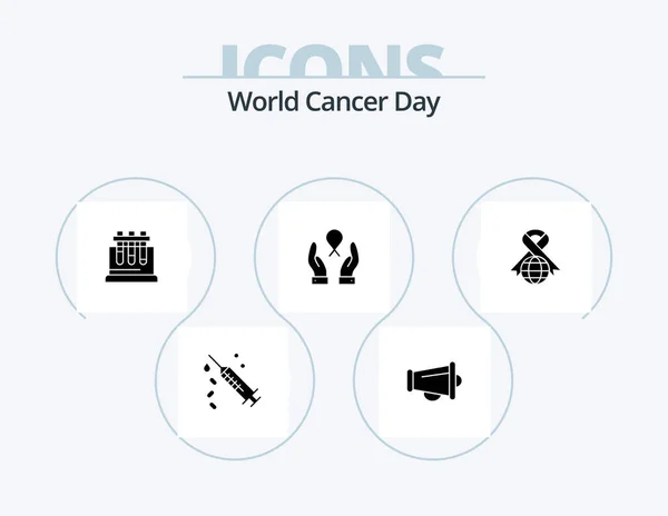 World Cancer Day Glyph Icon Pack Pictogram Ontwerp Wetenschap Test — Stockvector