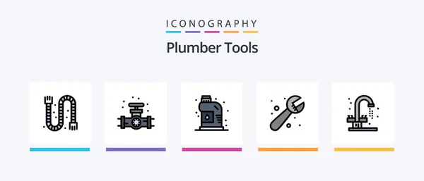 Plumber Line Filled Icon Pack Including Mechanical Temperature Extractor Plumbing — Vector de stock