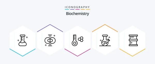 Biochemistry Line Icon Pack Including Hazardous Biology Temperature Biochemistry Lab — Vettoriale Stock