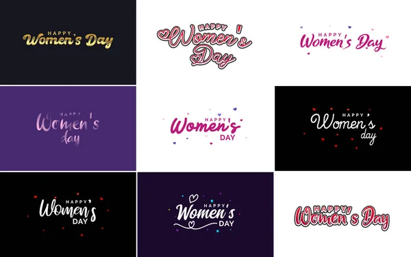 Happy Women Day Greeting Card Template Hand Lettering Text Design — Vetor de Stock