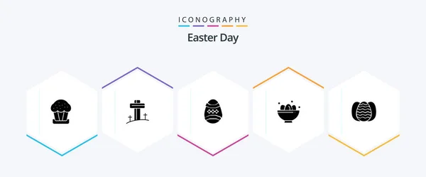 Easter Glyph Icon Pack Including Egg Egg Bird Easter Bowl — Archivo Imágenes Vectoriales