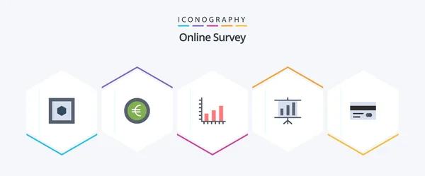 Online Survey Flat Icon Pack Including Credit Chart Card Presentation — 图库矢量图片