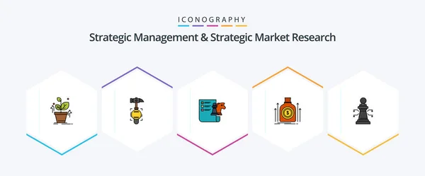Strategic Management Strategic Market Research Pack Iconos Filledline Incluyendo Ajedrez — Archivo Imágenes Vectoriales