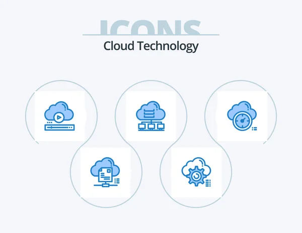 Cloud Technology Blue Icon Pack Pictogram Ontwerp Gegevens Netwerk Computergebruik — Stockvector