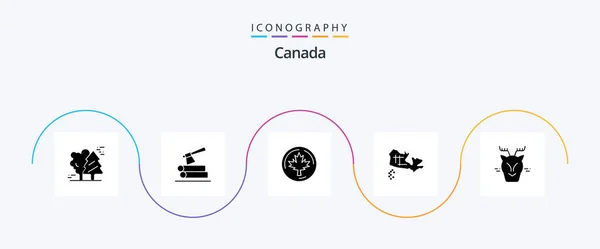 캐나다 Glyph Icon Pack 북극을 포함하여 단풍나무 — 스톡 벡터
