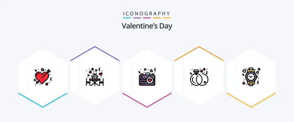 Valentines Day Filledline Icon Pack Including Heart Marriage Table Engagement — Stockový vektor