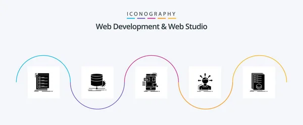 Desarrollo Web Web Studio Glyph Icon Pack Incluyendo Opciones Conversión — Vector de stock