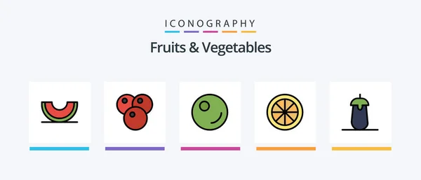 Fruits Vegetables Line Filled Icon Pack Including Lemon Food Melon — Vetor de Stock