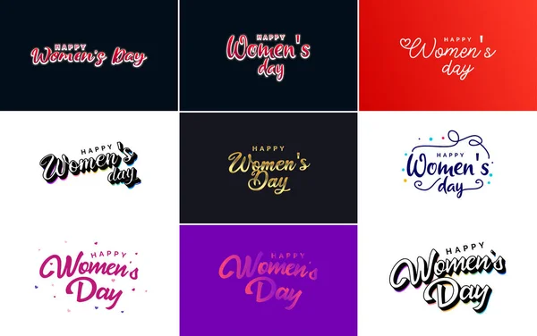 Set Happy International Woman Day Signs Emblems Design Elements Vector — Wektor stockowy