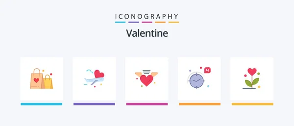Valentine Flat Icon Pack Including Love Love Fly Day Valentine — ストックベクタ
