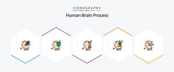 Ανθρώπινος Εγκέφαλος Διαδικασία Πλήρωσηγραμμή Πακέτο Εικονίδιο Συμπεριλαμβανομένων Αισιόδοξη Μυαλό Πρόσωπο — Διανυσματικό Αρχείο