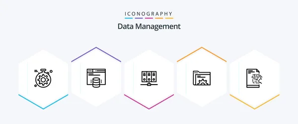 Data Management Pack Icônes Line Incluant Les Données Serveur Base — Image vectorielle