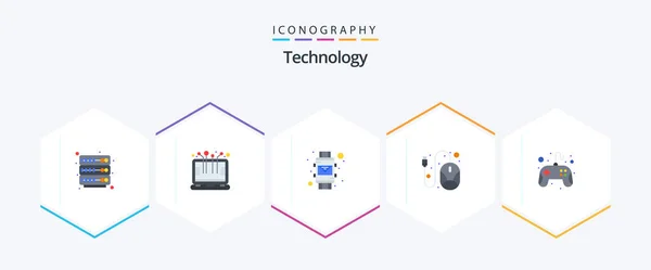 Technology Flat Icon Pack Including Game Control Pad Envelope Hardware — Stock vektor