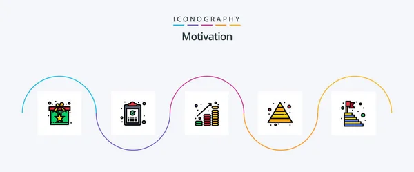 Motivation Line Filled Flat Icon Pack Including Pyramid Career Paste — Vetor de Stock