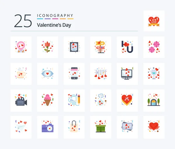 Valentines Day Flat Color Icon Pack Including Flower Love Love — Vector de stock