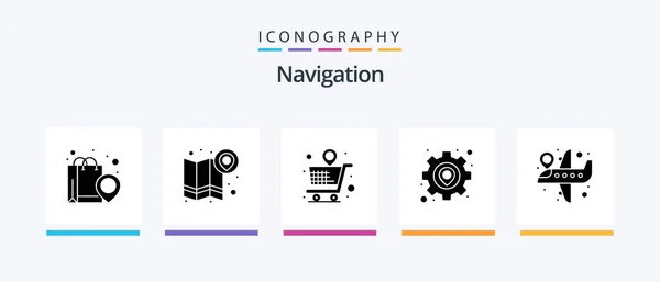 Navigation Glyph Icon Pack Including Settings Location Navigation Gear Map — Vector de stock