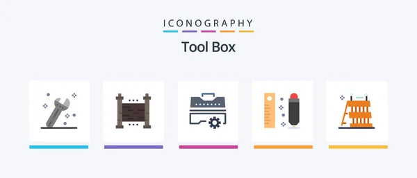 Tools Flat Icon Pack Including Equipment Barrier Set Ruler Measuring — Vettoriale Stock