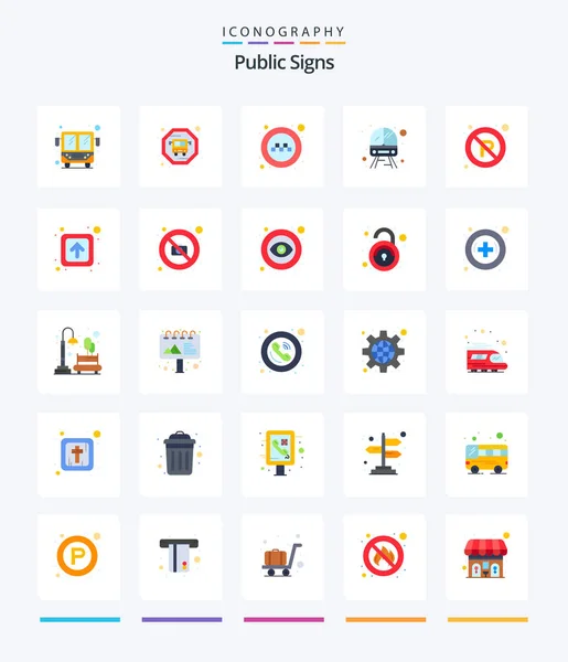 Creative Public Signs Flat Icon Pack Sign Парковка Знаков Поезд — стоковый вектор