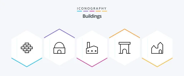 Buildings Line Icon Pack Including Store Marketplace Factory Institute Building — Stock Vector