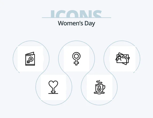 Womens Day Line Icon Pack Icon Design Bouquet Gender Ribbon — Stock vektor