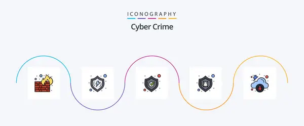 Cyber Crime Line Filled Flat Icon Pack Including Infected Shield — Vettoriale Stock